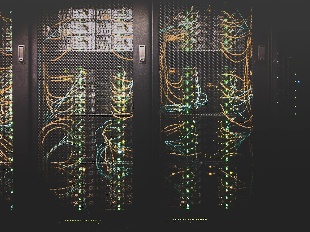 Rows of servers in a data center.