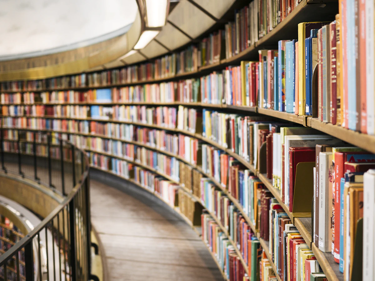 Books arranged on a shelf.