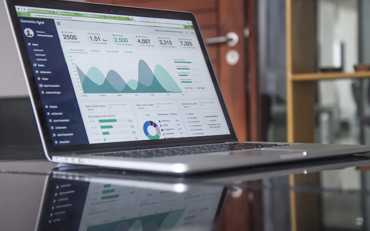 A laptop showing charts used to review website performance.